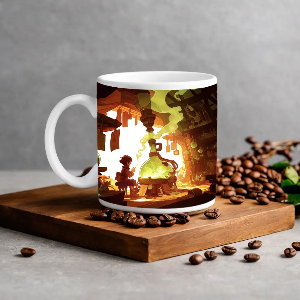 Anime Boy Alchemist Lab Fantasy Scene – Mugs
