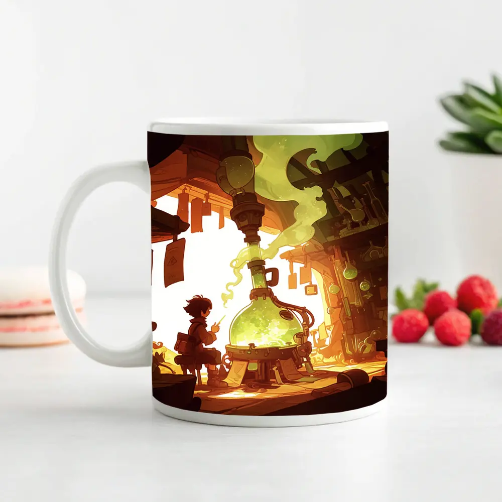 Anime Boy Alchemist Lab Fantasy Scene – Mugs
