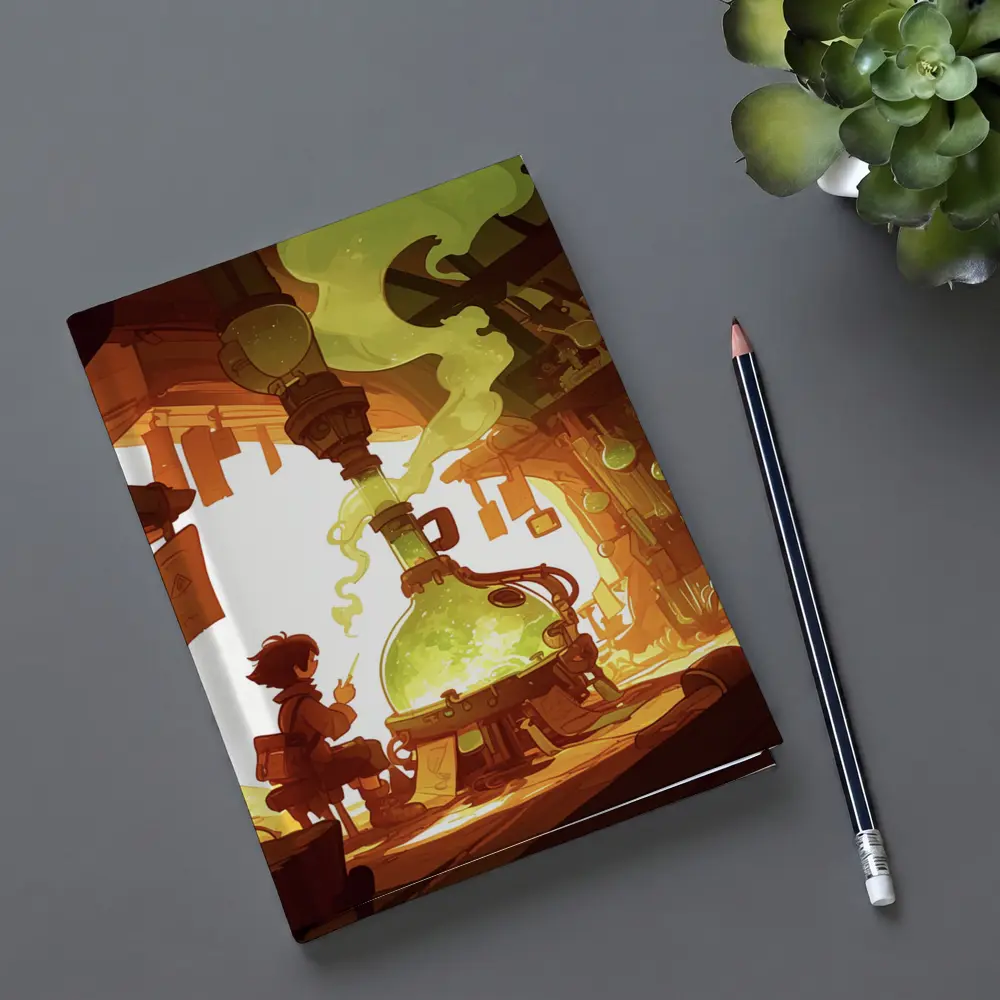 Anime Boy Alchemist Lab Fantasy Scene – Notebooks
