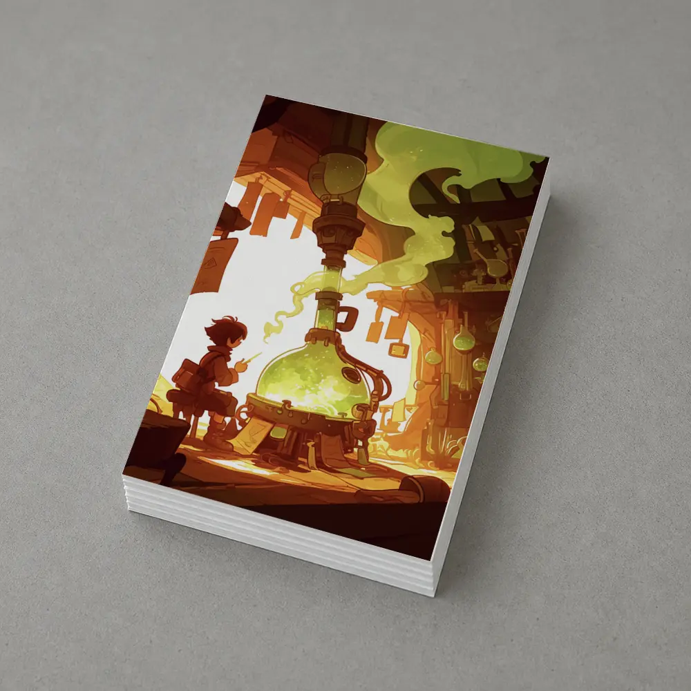 Anime Boy Alchemist Lab Fantasy Scene – Postcards
