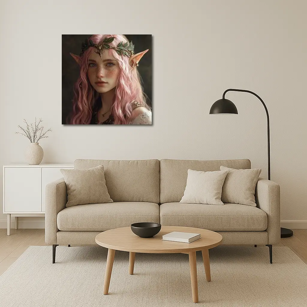 Pink Hair Elf Girl Fantasy Portrait Art – Wall Art