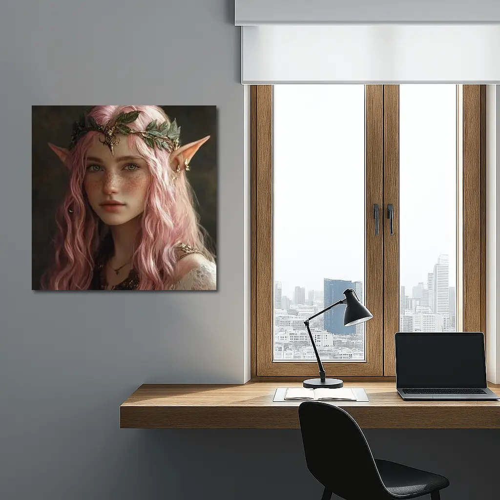 Pink Hair Elf Girl Fantasy Portrait Art – Wall Art