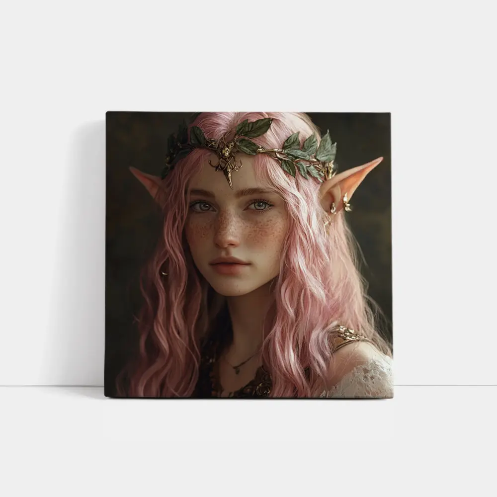 Pink Hair Elf Girl Fantasy Portrait Art – Wall Art