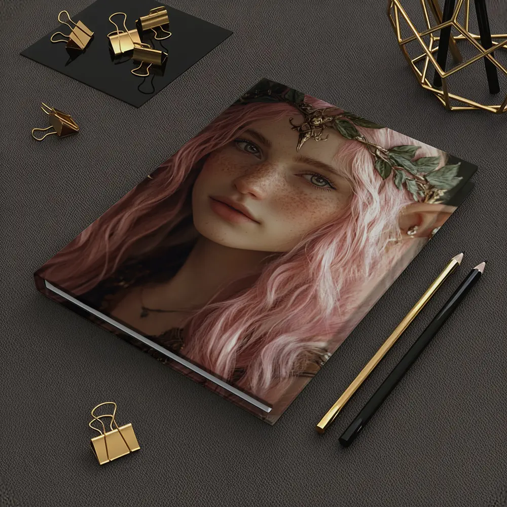 Pink Hair Elf Girl Fantasy Portrait Art – Notebooks