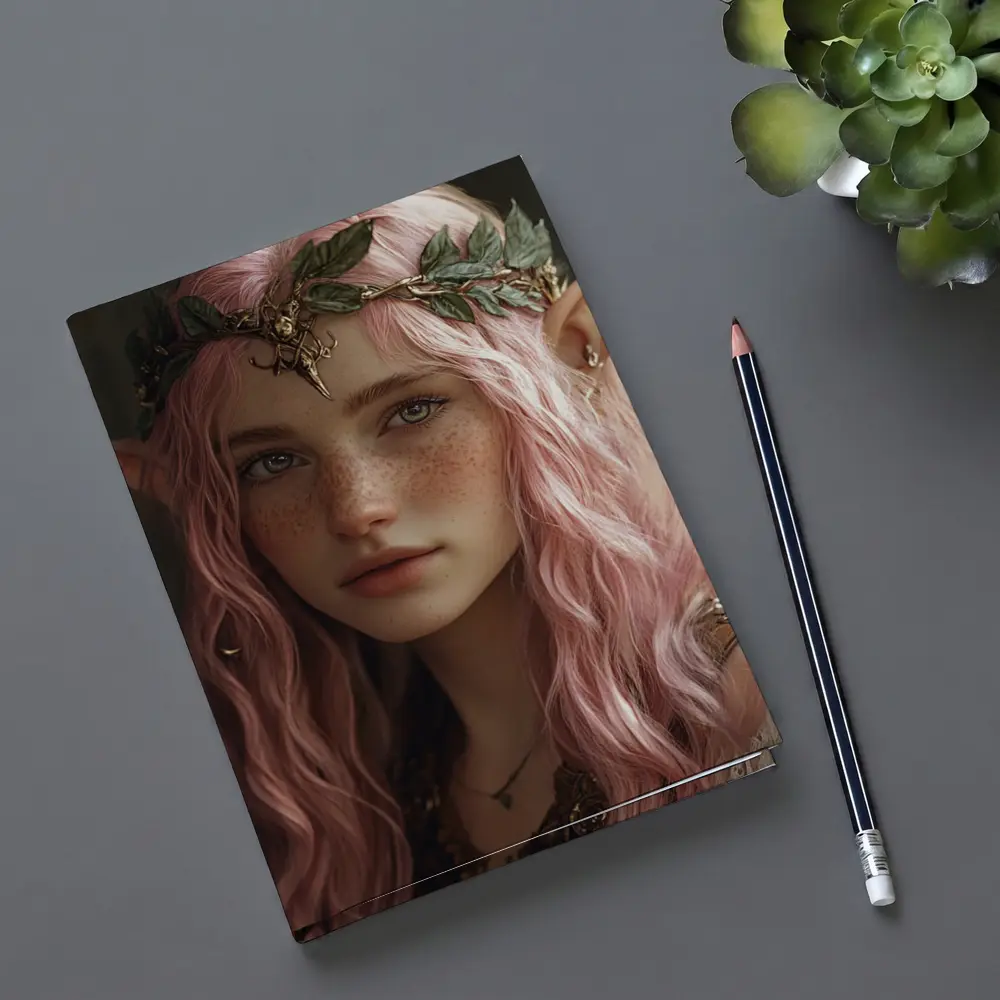 Pink Hair Elf Girl Fantasy Portrait Art – Notebooks
