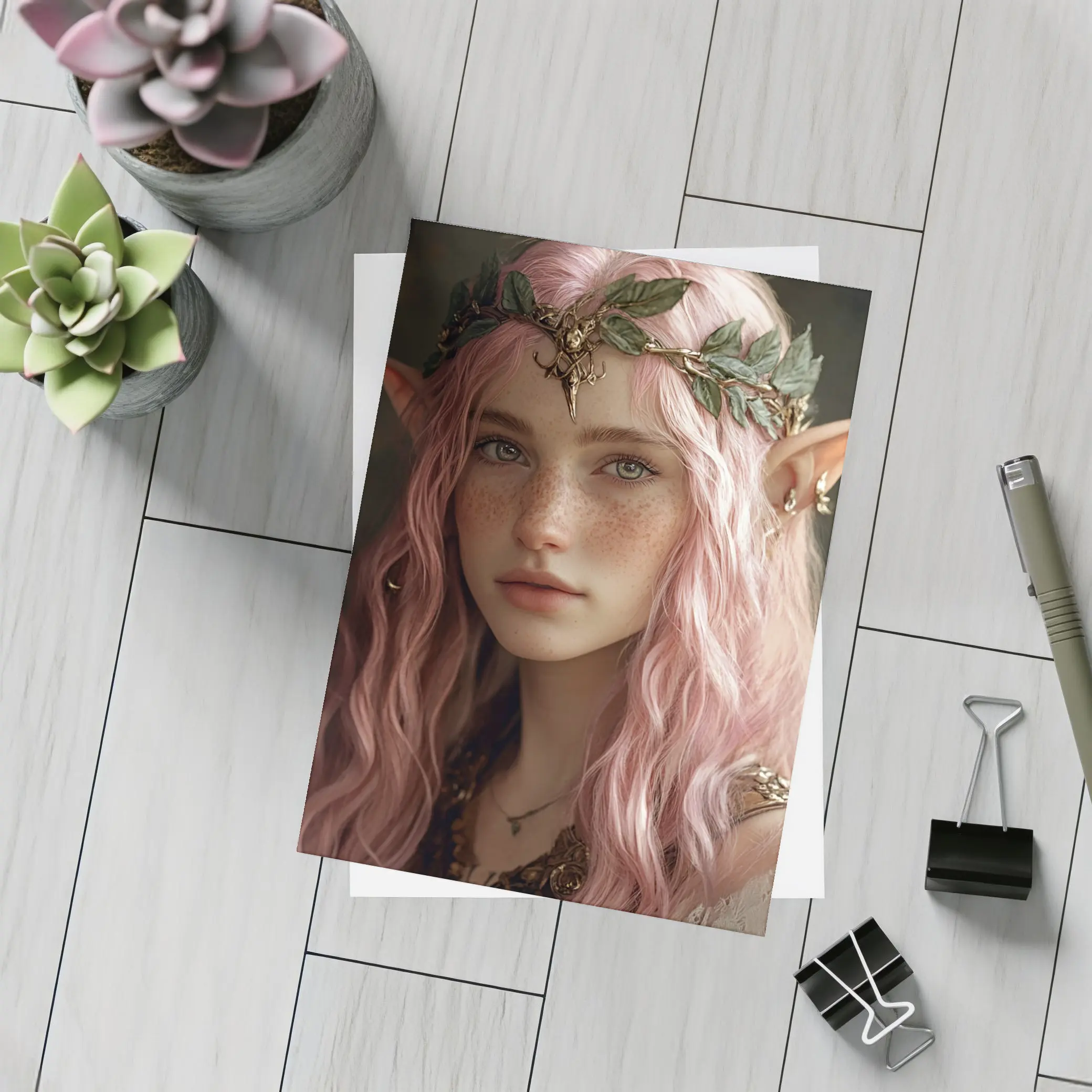 Pink Hair Elf Girl Fantasy Portrait Art – Postcards