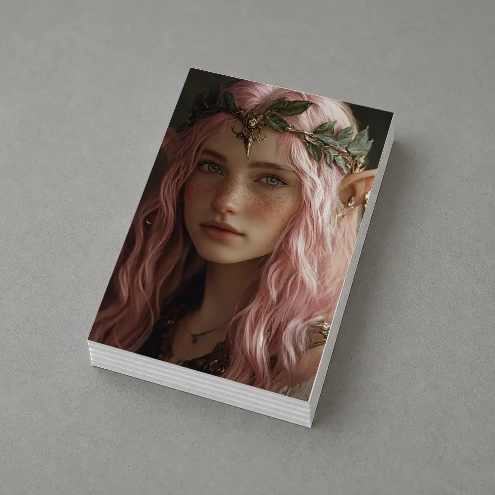 Pink Hair Elf Girl Fantasy Portrait Art – Postcards