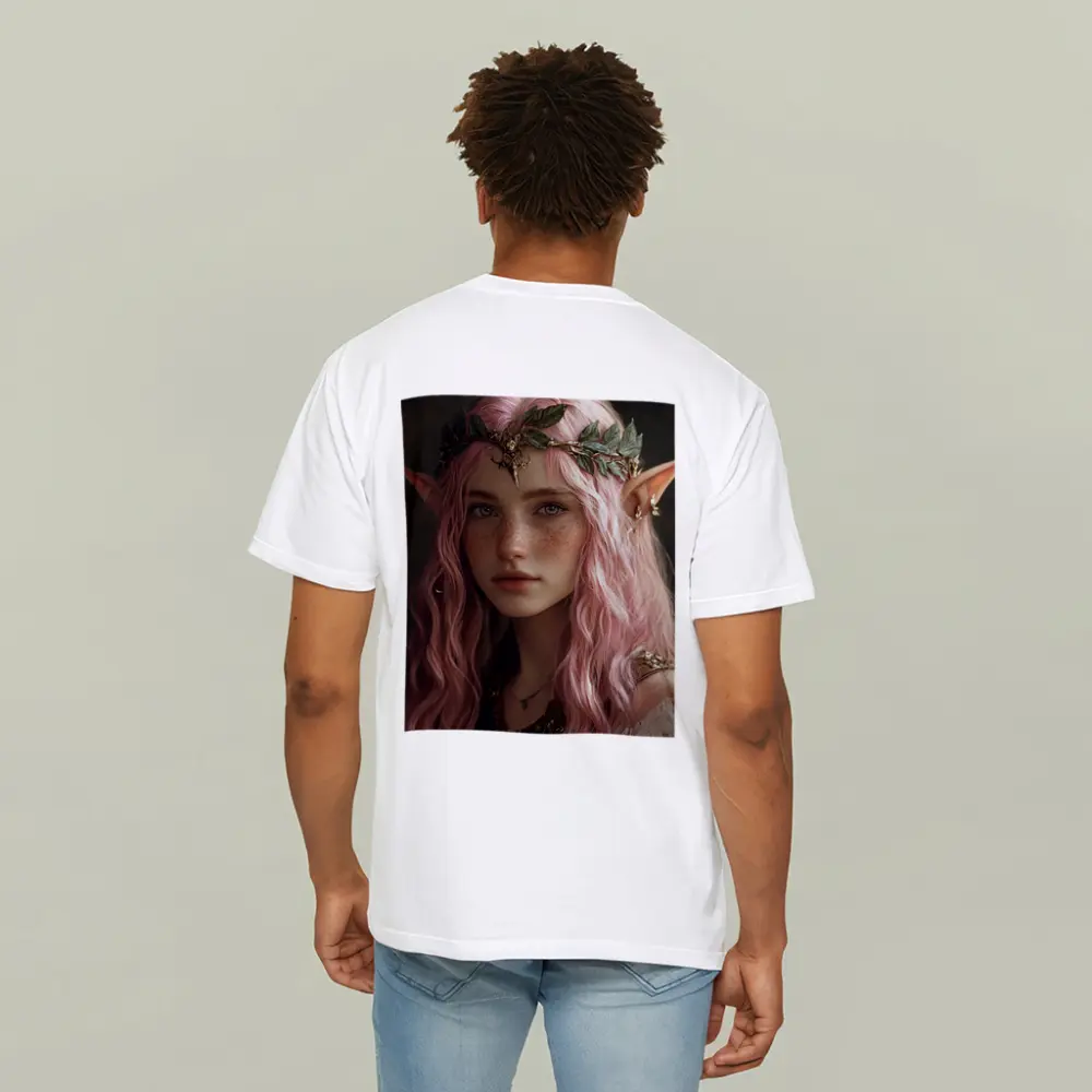 Pink Hair Elf Girl Fantasy Portrait Art – T-Shirts
