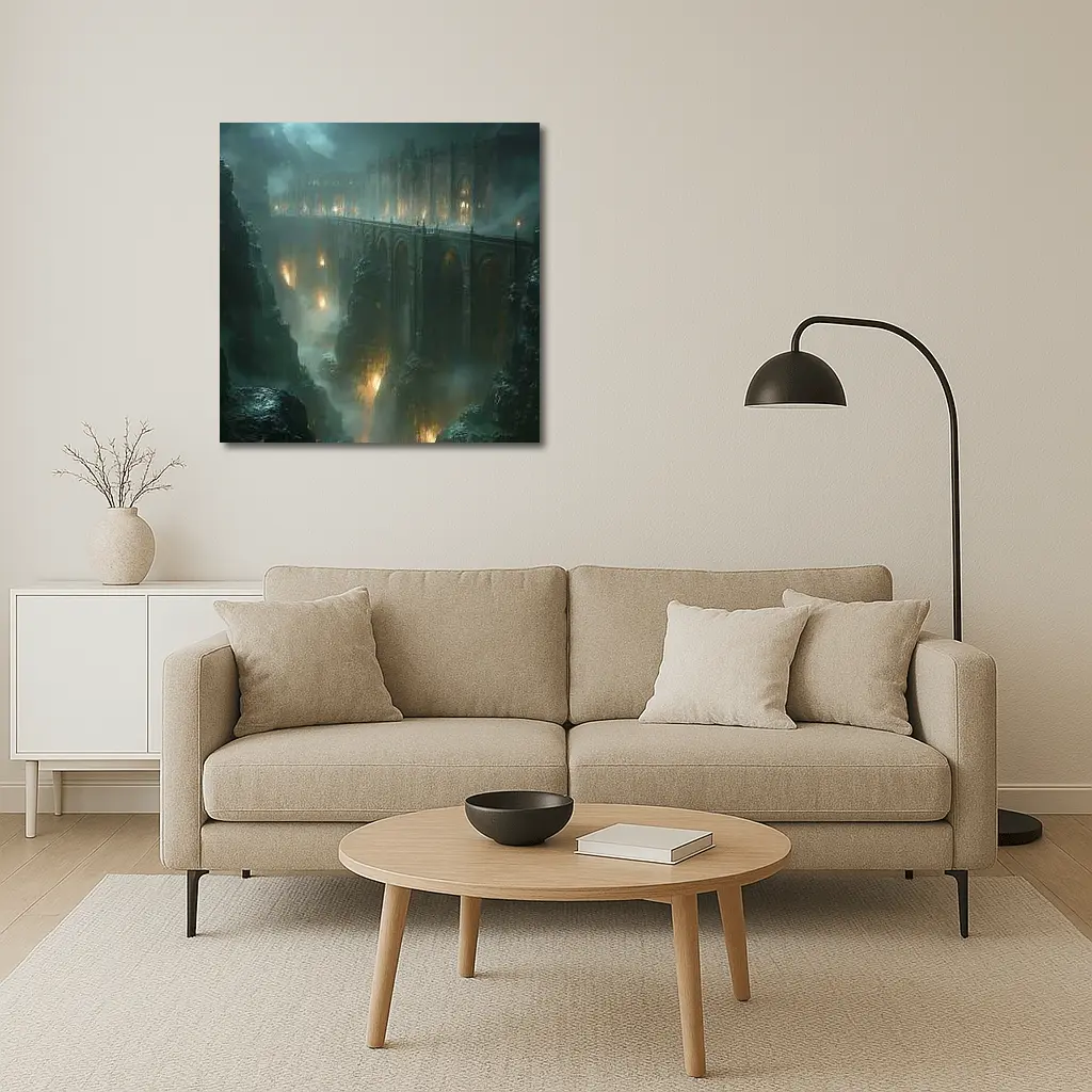 Dark Fantasy Bridge Over Misty Chasm – Wall Art