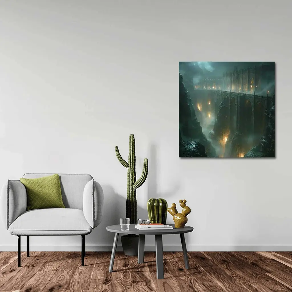 Dark Fantasy Bridge Over Misty Chasm – Wall Art