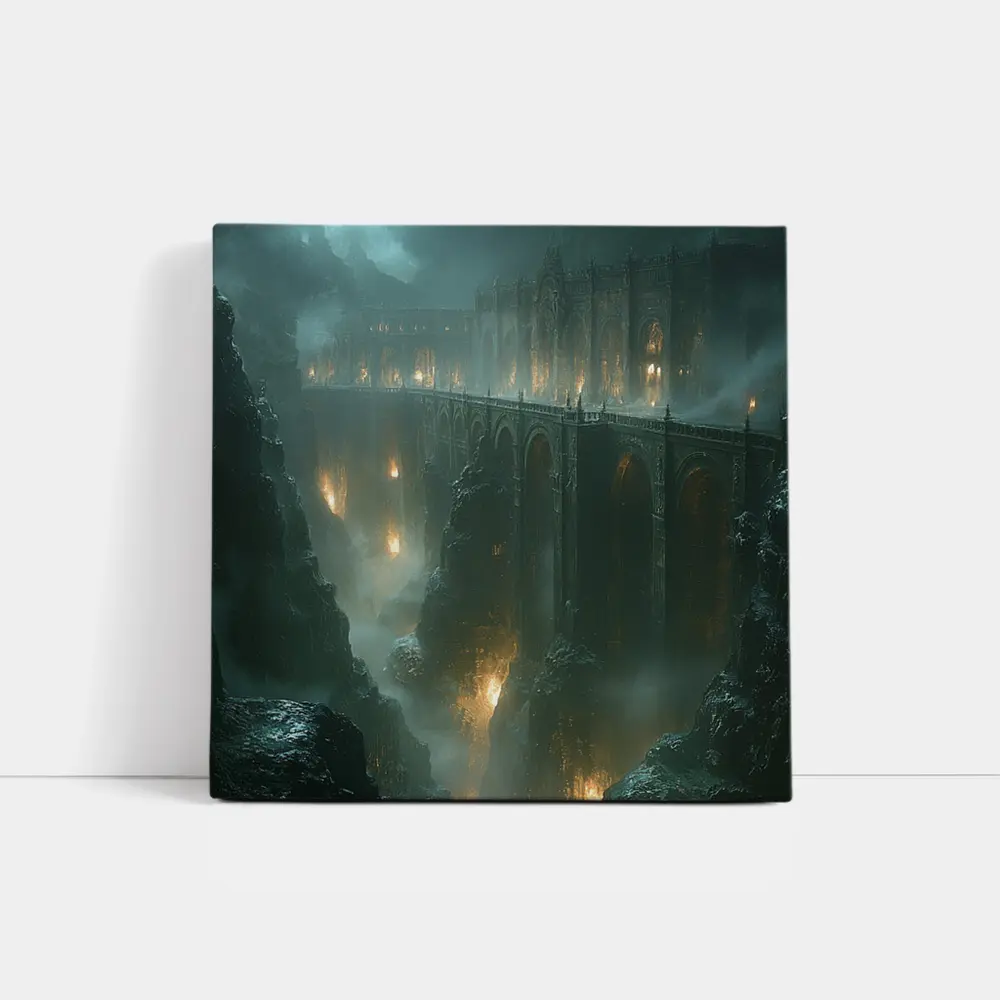 Dark Fantasy Bridge Over Misty Chasm – Wall Art