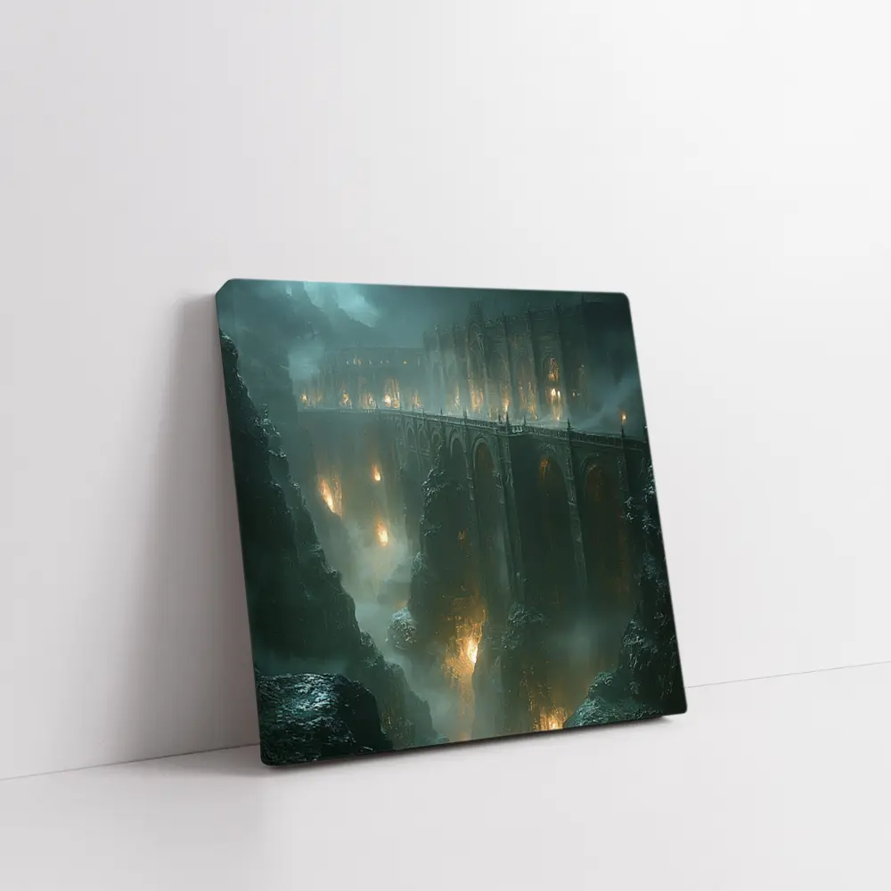 Dark Fantasy Bridge Over Misty Chasm – Wall Art