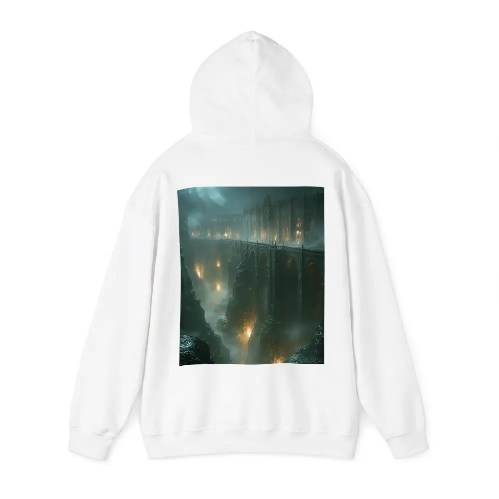 Dark Fantasy Bridge Over Misty Chasm – Hoodies