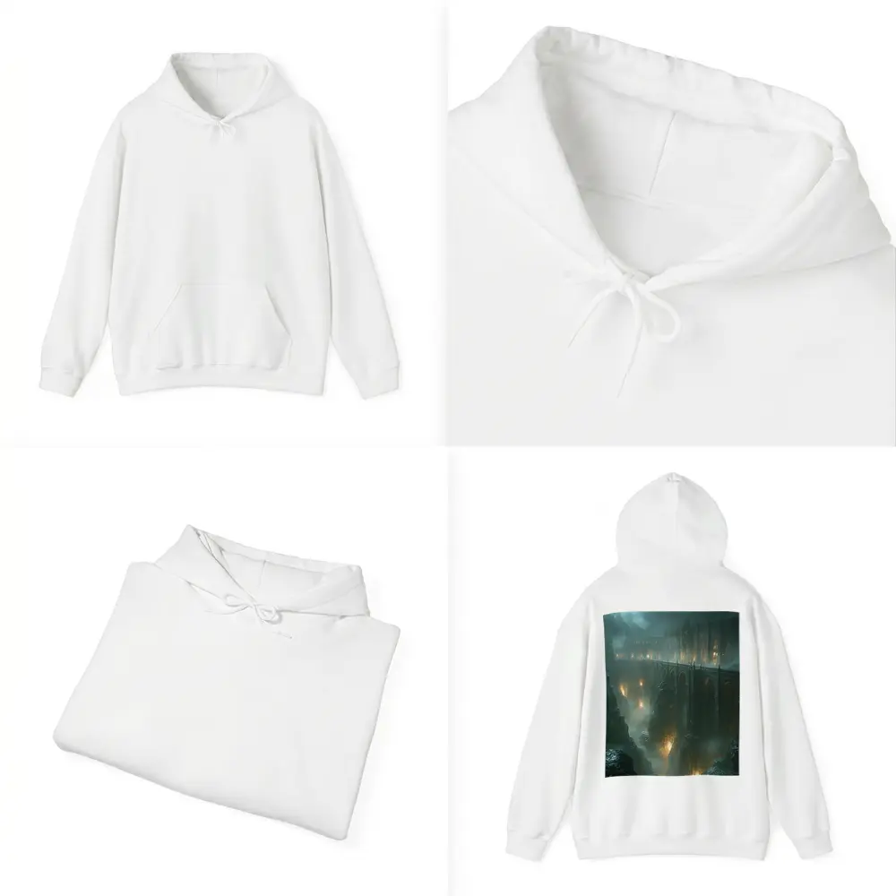 Dark Fantasy Bridge Over Misty Chasm – Hoodies