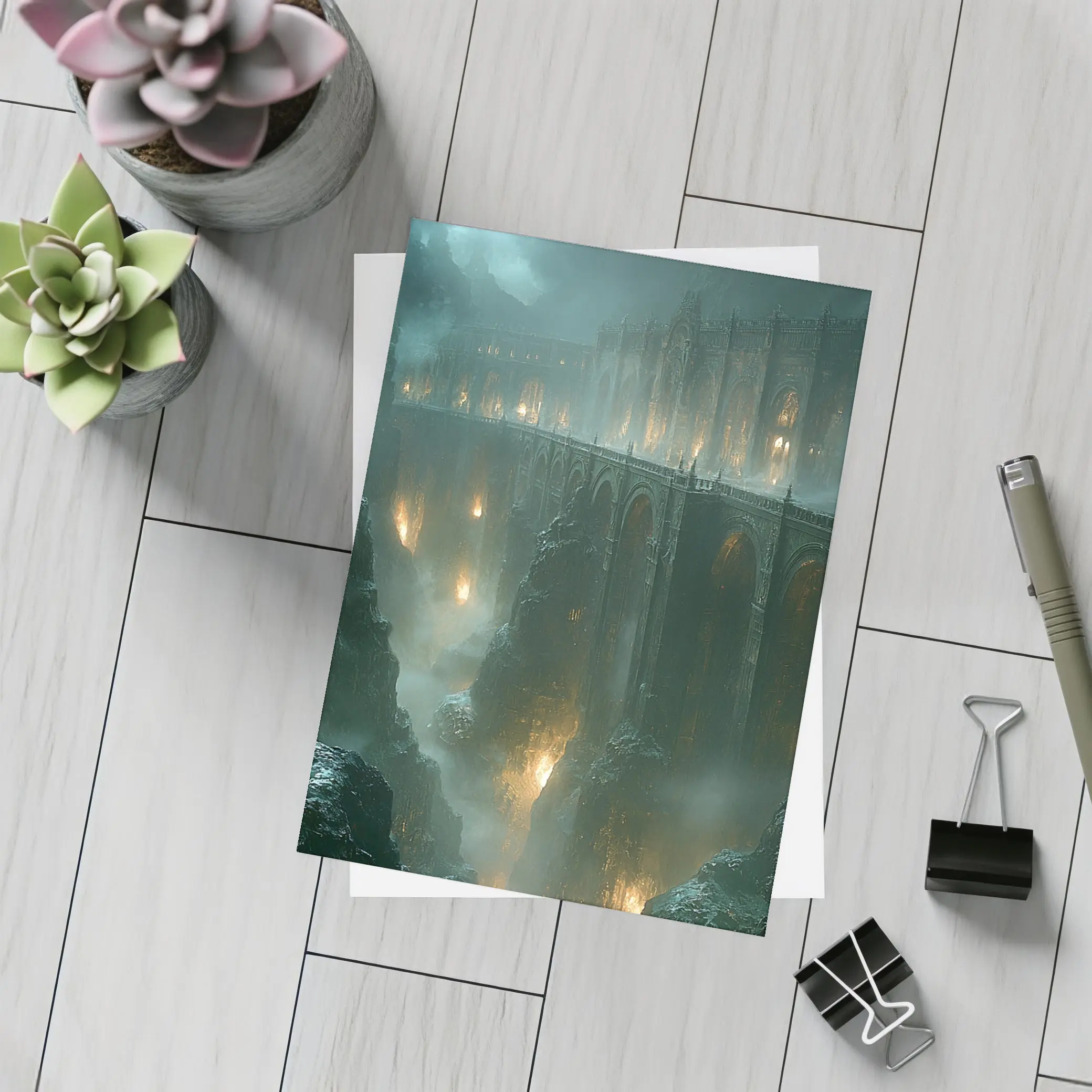 Dark Fantasy Bridge Over Misty Chasm – Postcards