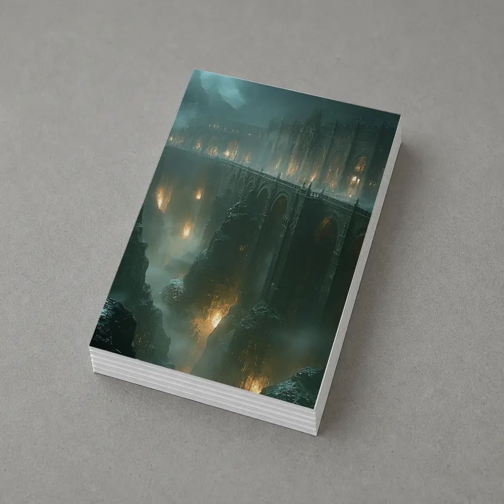 Dark Fantasy Bridge Over Misty Chasm – Postcards