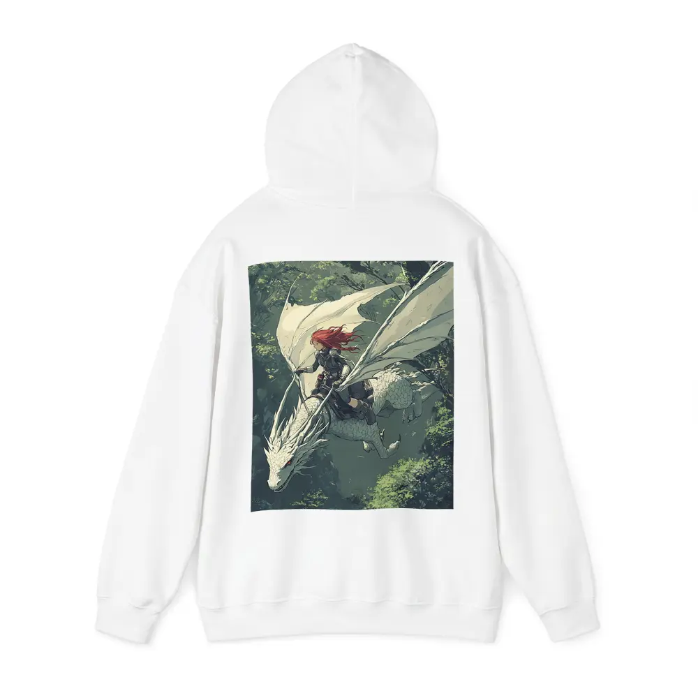 Red Hair Warrior Riding White Dragon Forest – Hoodies
