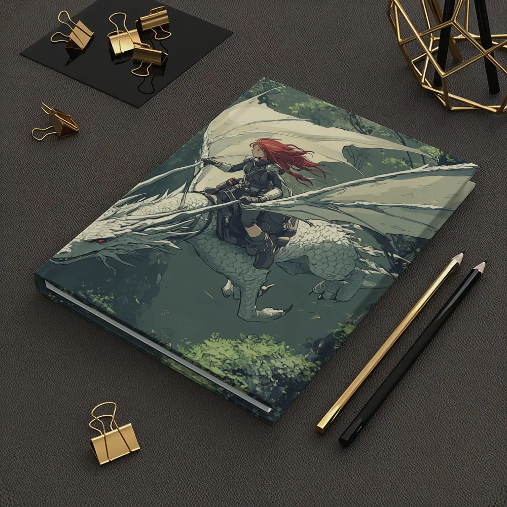 Red Hair Warrior Riding White Dragon Forest – Notebooks