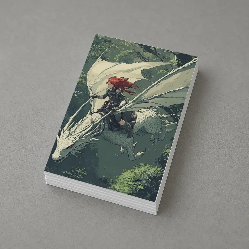 Red Hair Warrior Riding White Dragon Forest – Postcards