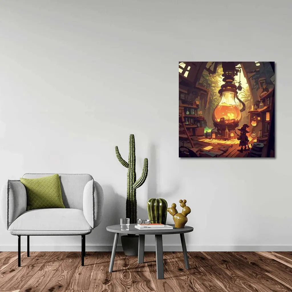 Witch Alchemist Lab Fantasy Cartoon Art – Wall Art