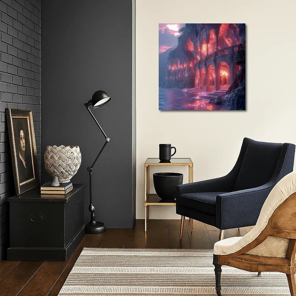 Fantasy Glowing Palace Carved Into Cliffside – Wall Art
