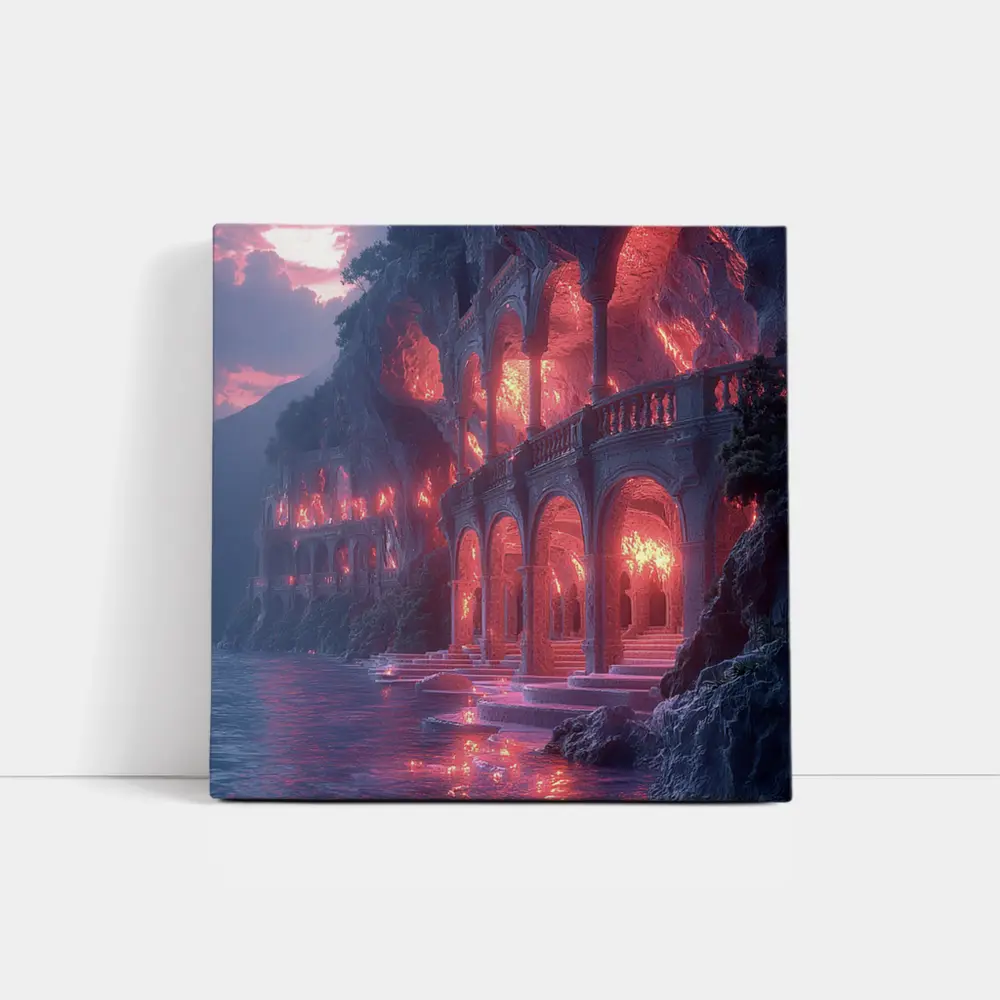 Fantasy Glowing Palace Carved Into Cliffside – Wall Art