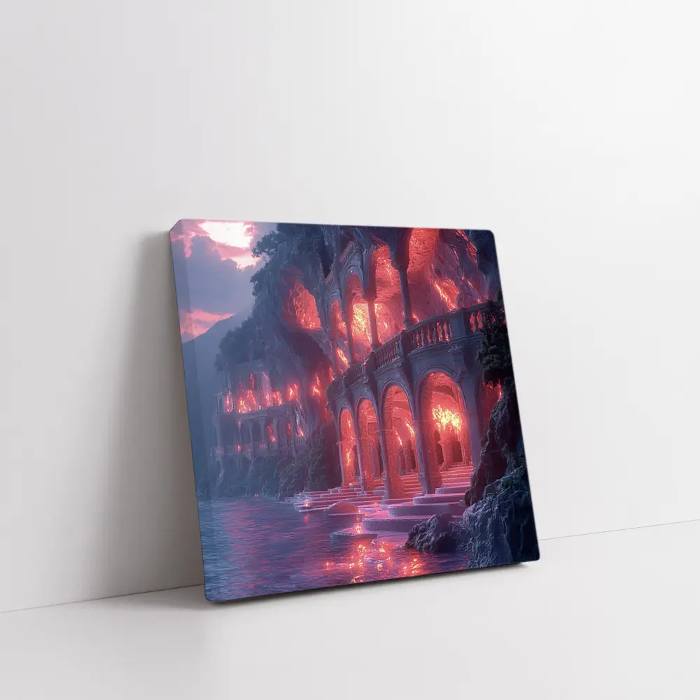 Fantasy Glowing Palace Carved Into Cliffside – Wall Art