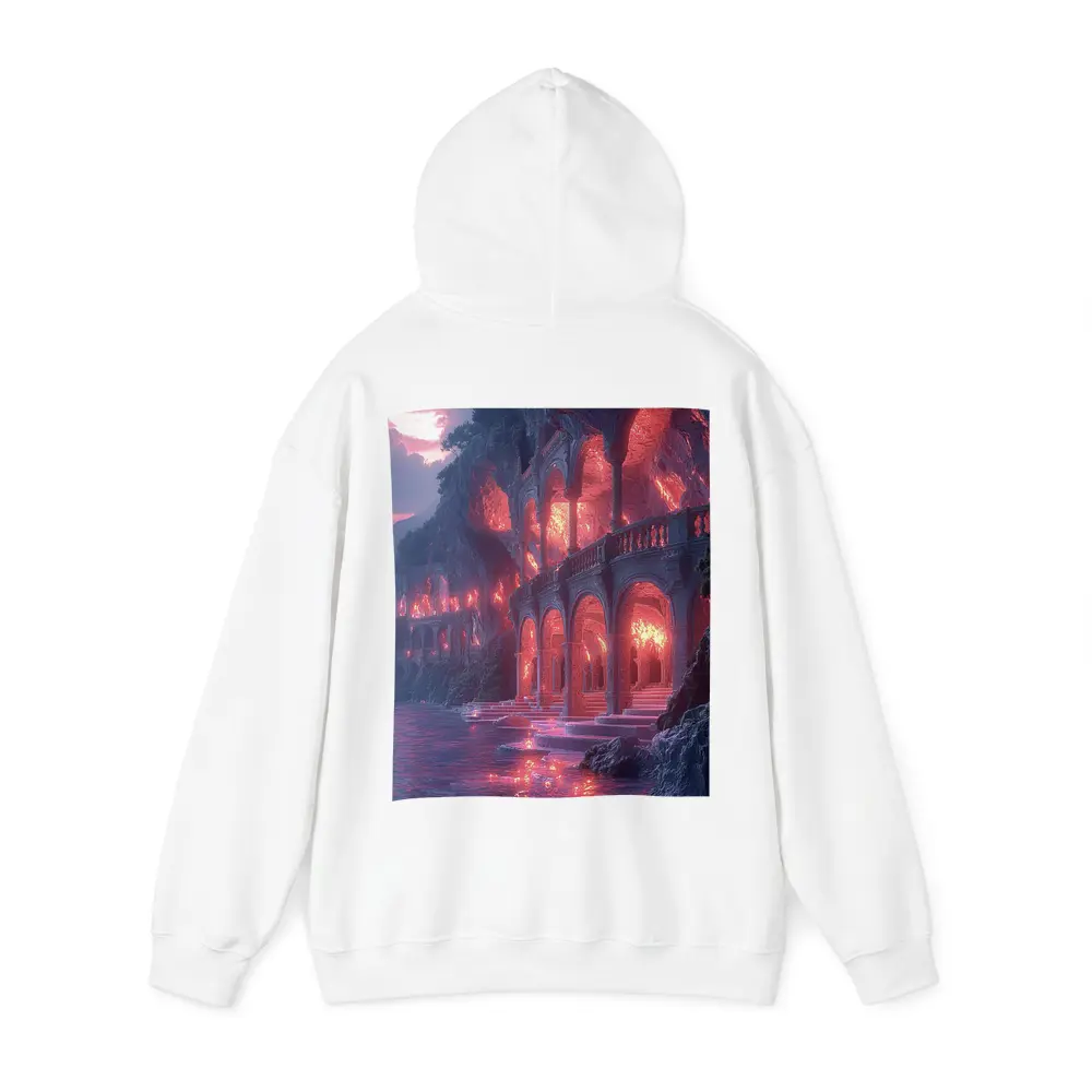 Fantasy Glowing Palace Carved Into Cliffside – Hoodies