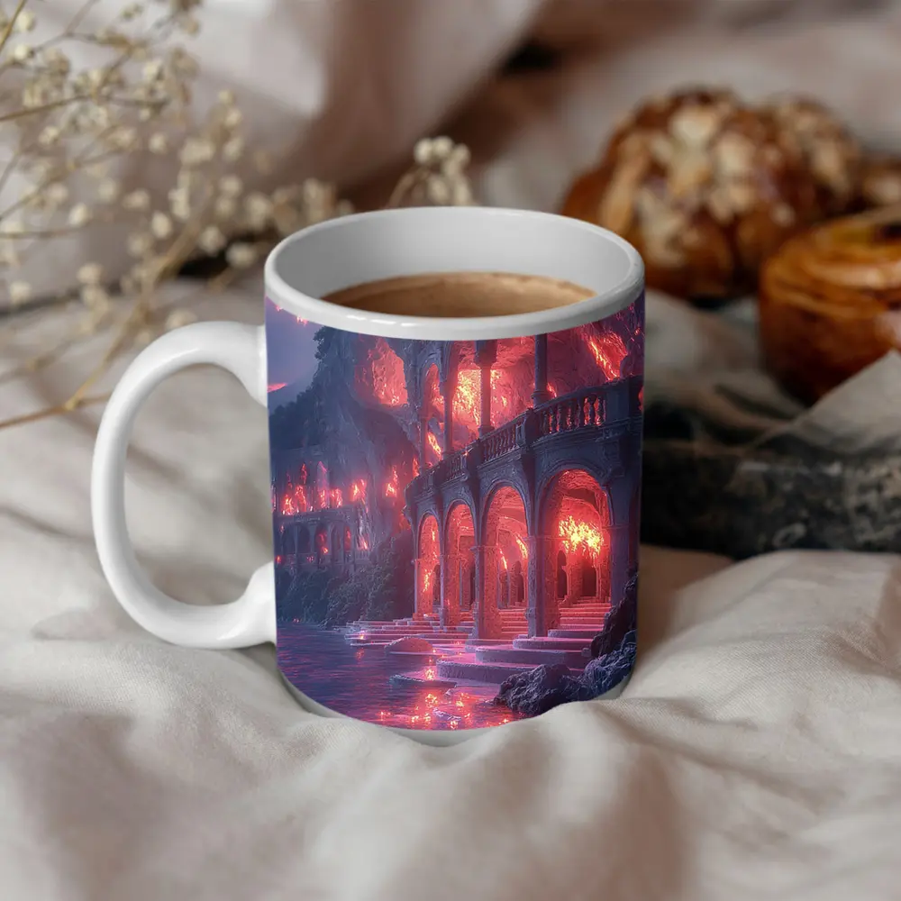 Fantasy Glowing Palace Carved Into Cliffside – Mugs
