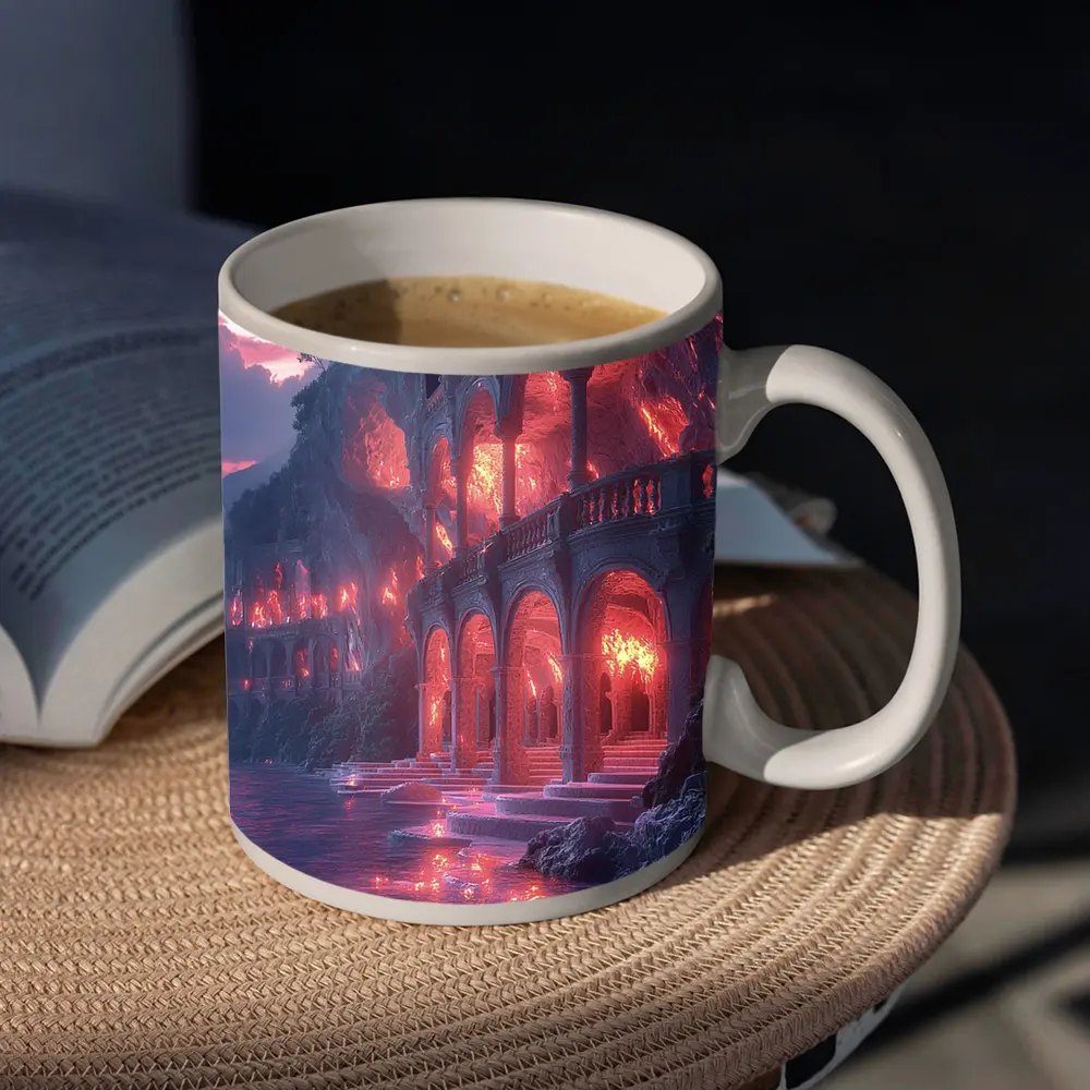 Fantasy Glowing Palace Carved Into Cliffside – Mugs