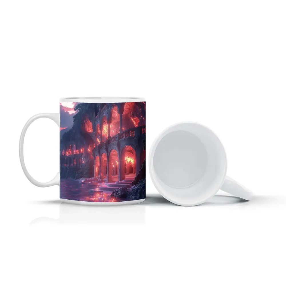 Fantasy Glowing Palace Carved Into Cliffside – Mugs