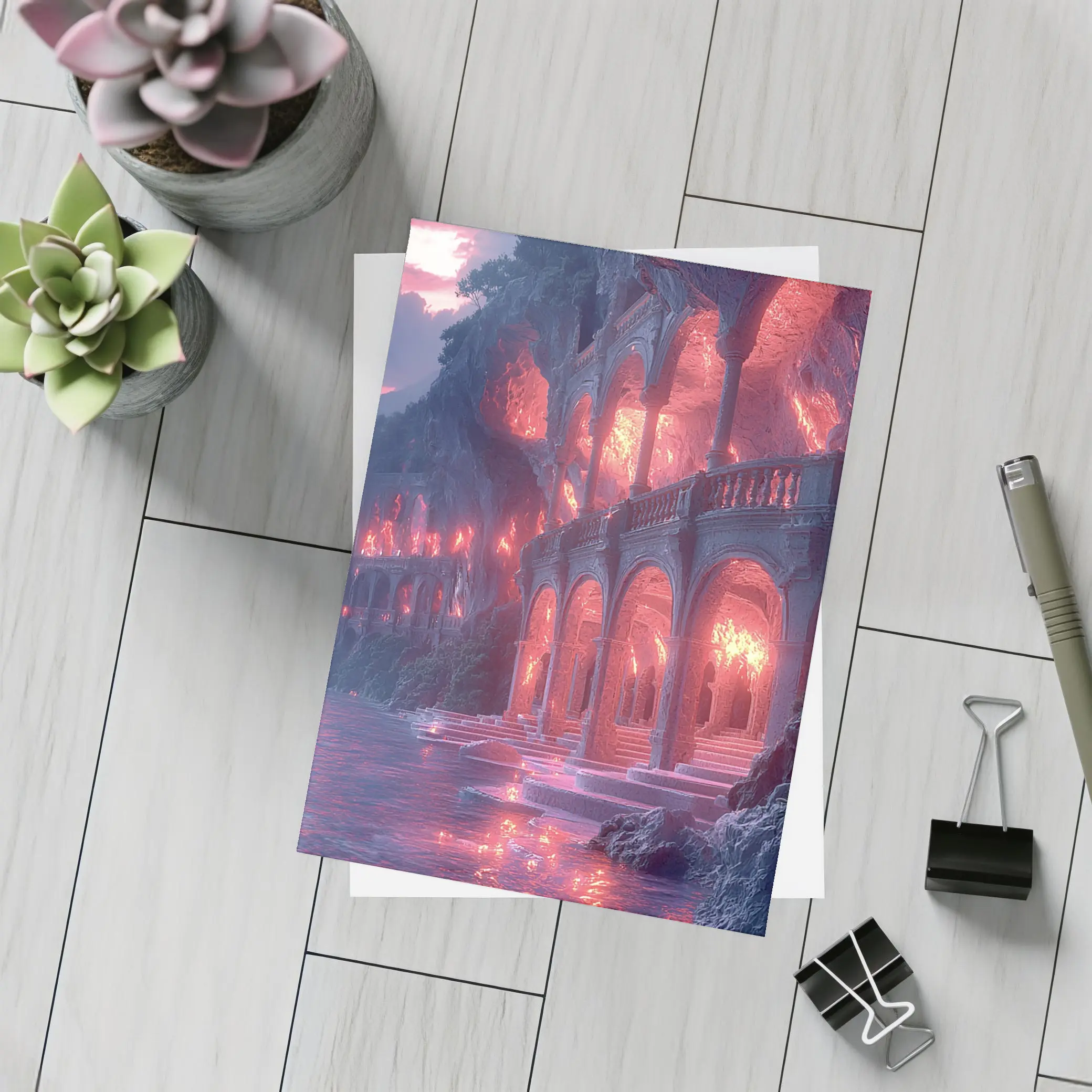 Fantasy Glowing Palace Carved Into Cliffside – Postcards