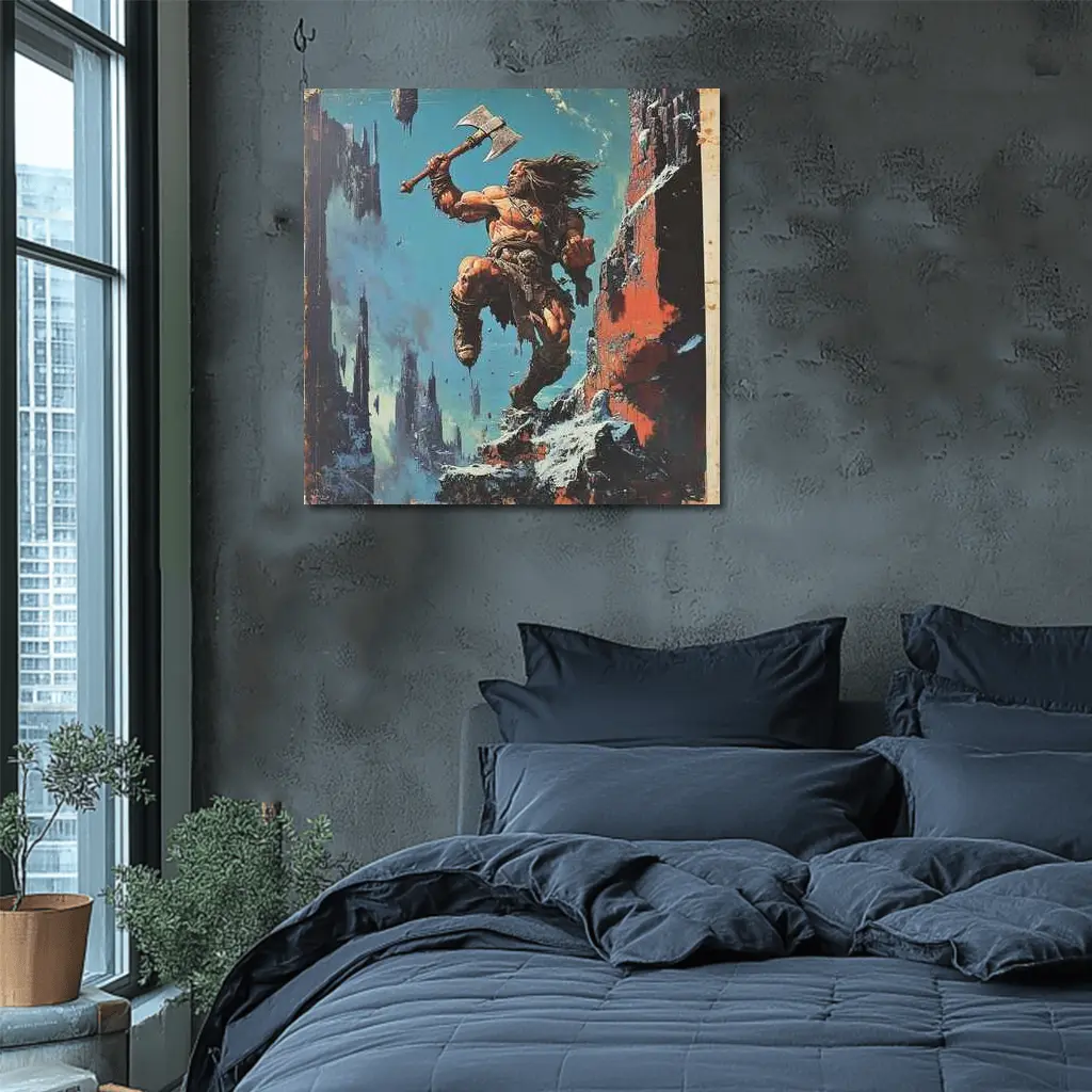 Barbarian Warrior Axe Ruined Fantasy City – Wall Art