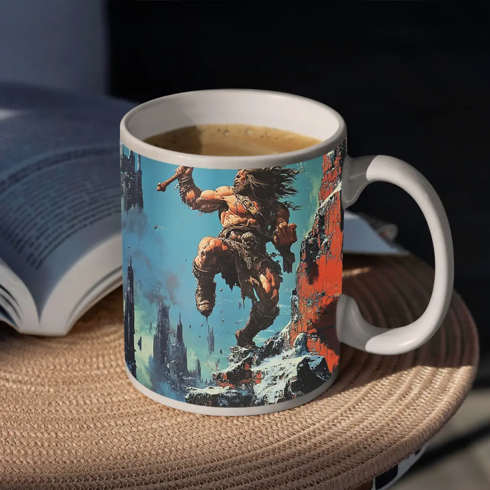 Barbarian Warrior Axe Ruined Fantasy City – Mugs