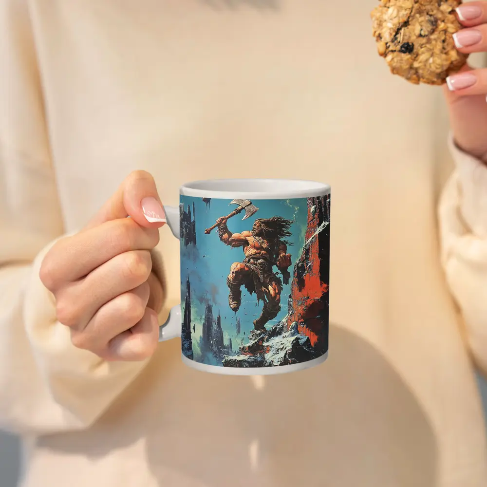 Barbarian Warrior Axe Ruined Fantasy City – Mugs