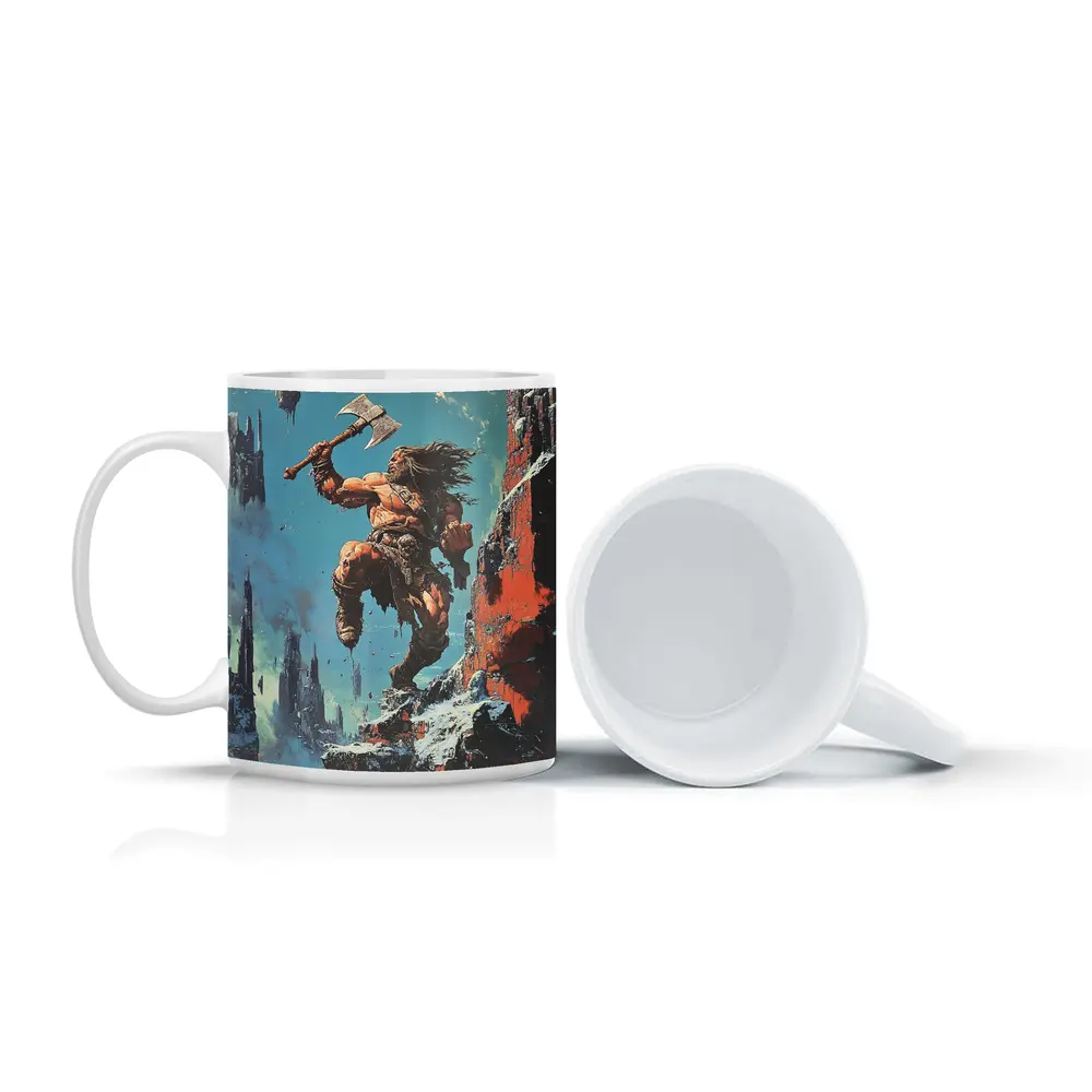 Barbarian Warrior Axe Ruined Fantasy City – Mugs