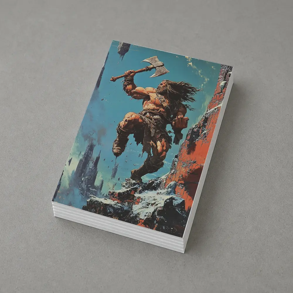 Barbarian Warrior Axe Ruined Fantasy City – Postcards