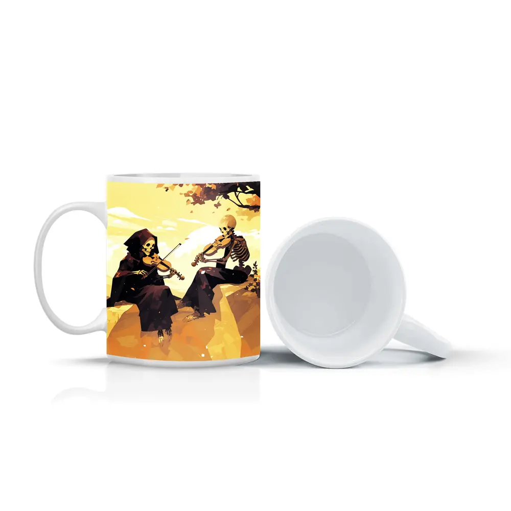 Skeletons Playing Violin Autumn Golden Landscape – Mugs
