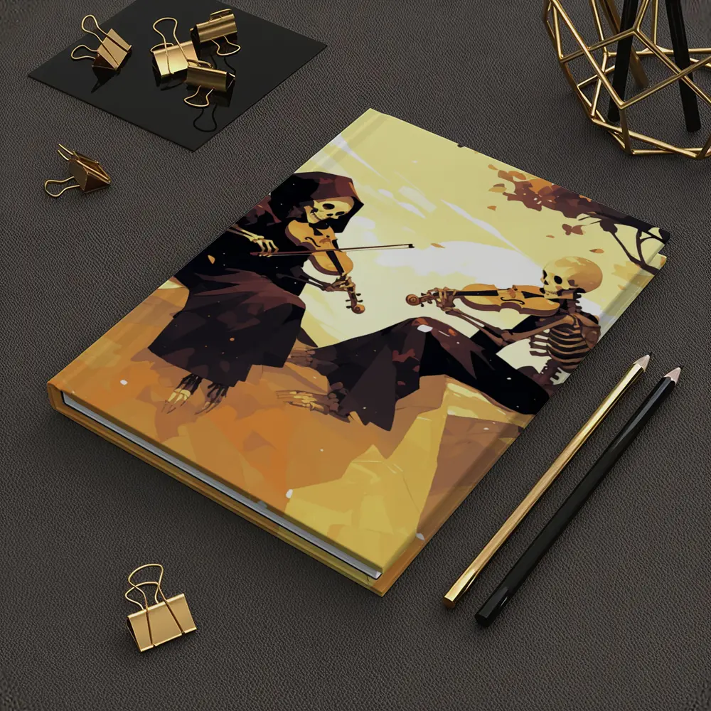 Skeletons Playing Violin Autumn Golden Landscape – Notebooks