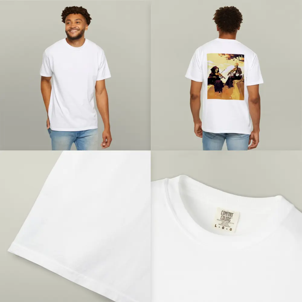 Skeletons Playing Violin Autumn Golden Landscape – T-Shirts