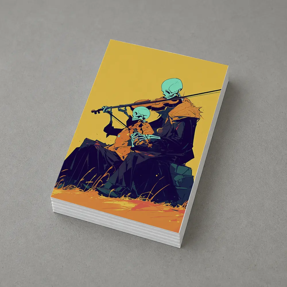 Skeleton Duo Playing Violin Yellow Background – Postcards