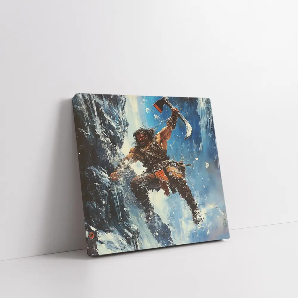 Barbarian Warrior Wielding Axe Icy Cliff – Wall Art