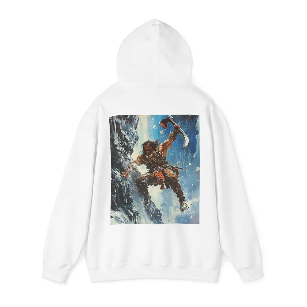 Barbarian Warrior Wielding Axe Icy Cliff – Hoodies