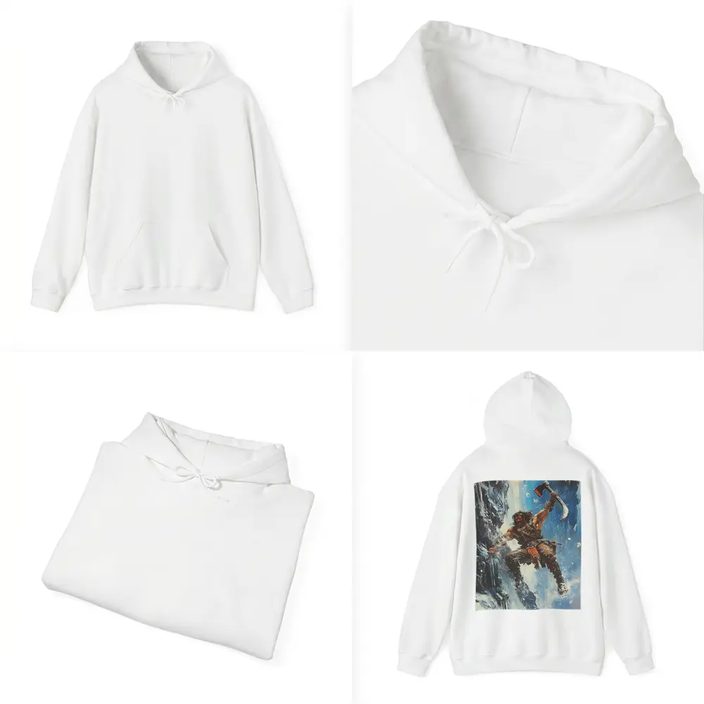 Barbarian Warrior Wielding Axe Icy Cliff – Hoodies