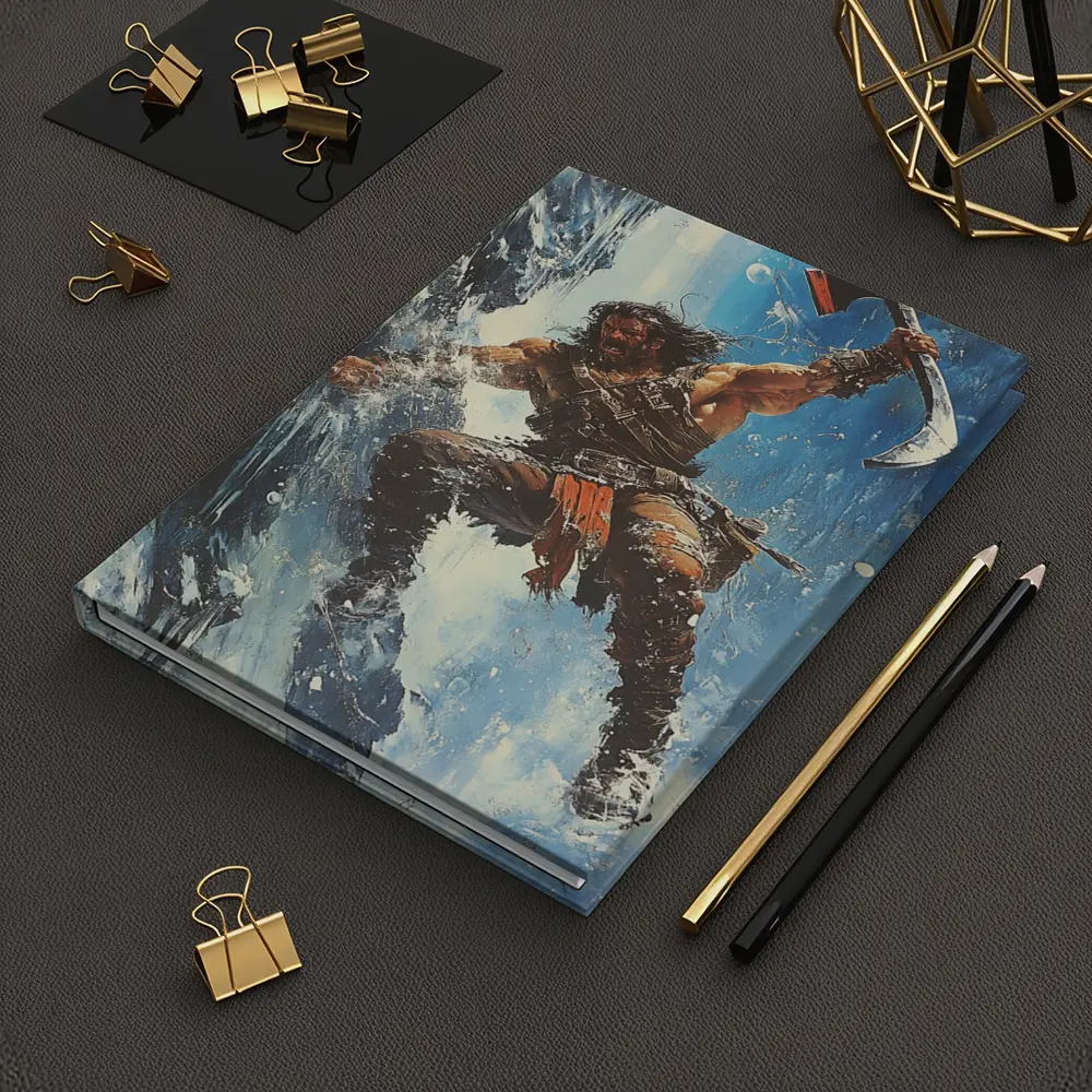 Barbarian Warrior Wielding Axe Icy Cliff – Notebooks