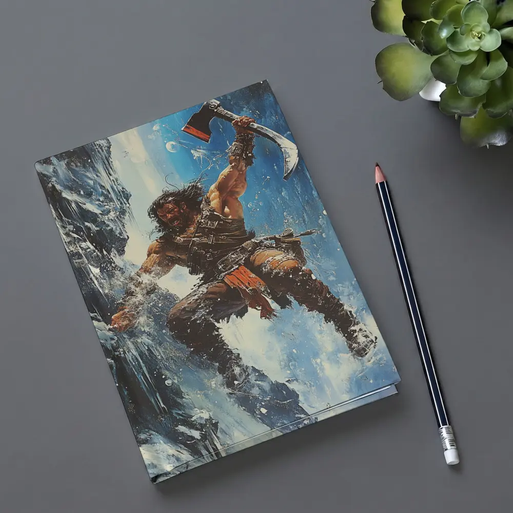 Barbarian Warrior Wielding Axe Icy Cliff – Notebooks