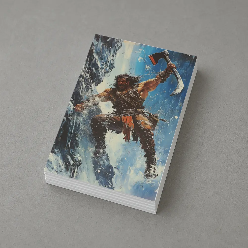 Barbarian Warrior Wielding Axe Icy Cliff – Postcards
