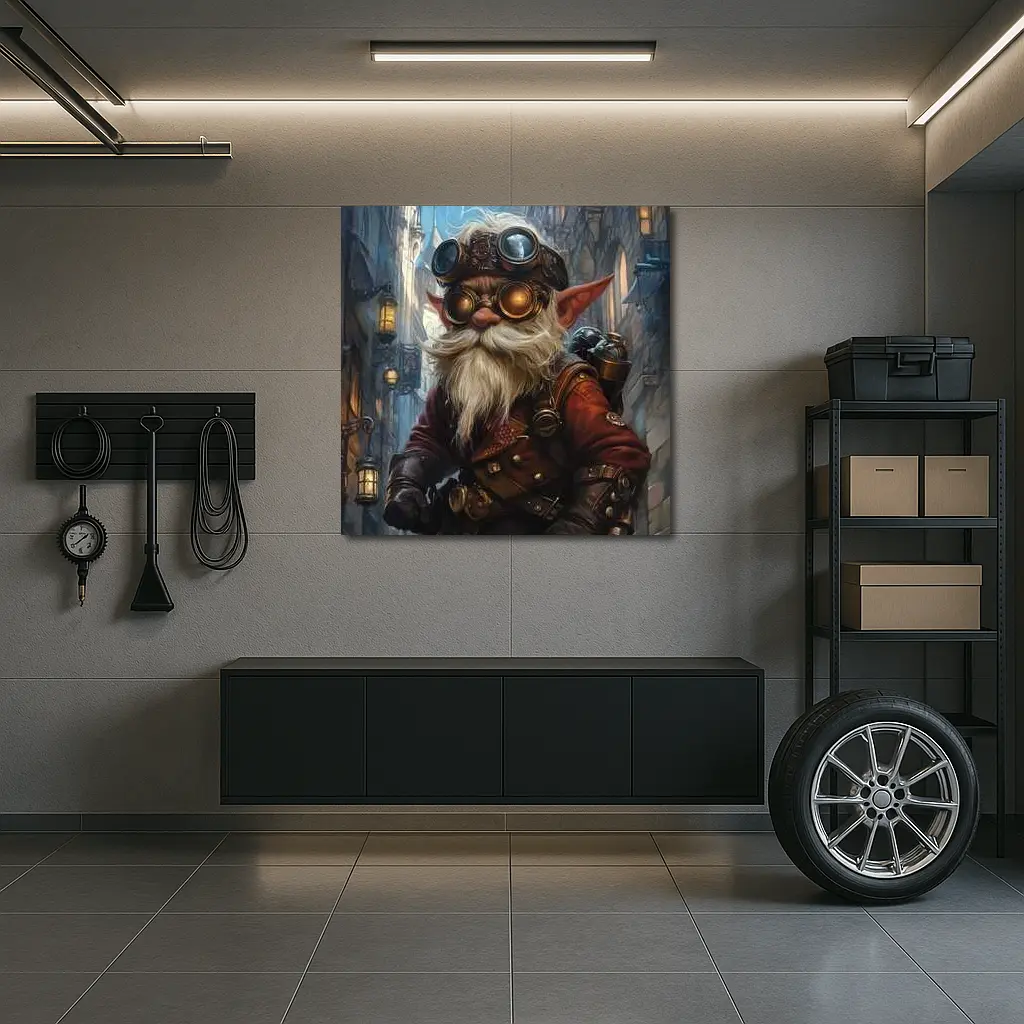 Steampunk Gnome In Dark Fantasy City – Wall Art