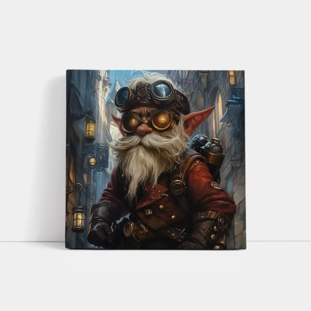 Steampunk Gnome In Dark Fantasy City – Wall Art