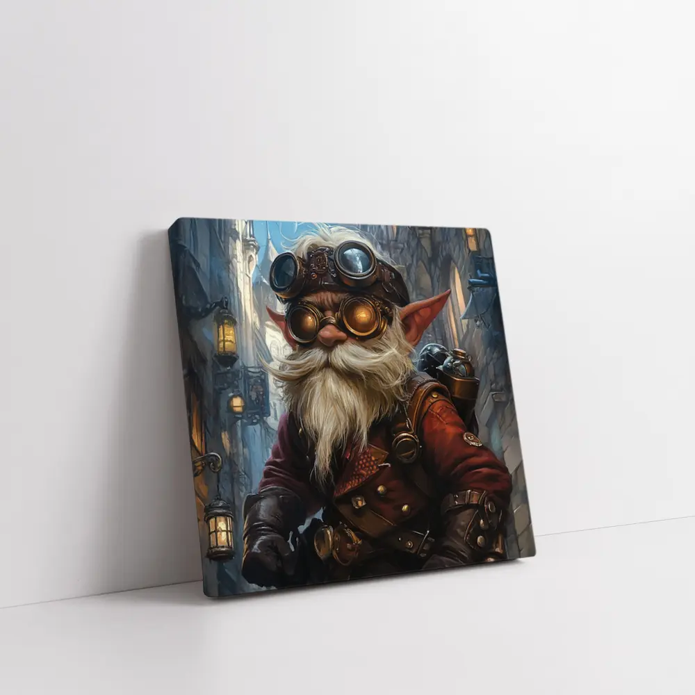 Steampunk Gnome In Dark Fantasy City – Wall Art